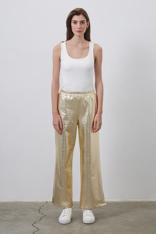 Brightly Printed Loose Lycra Trousers Gold