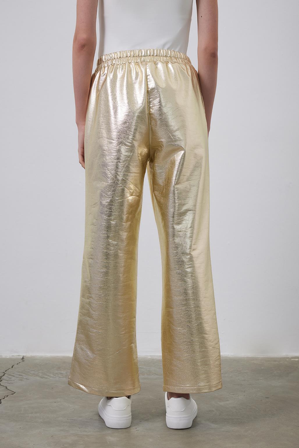 Brightly Printed Loose Lycra Trousers Gold