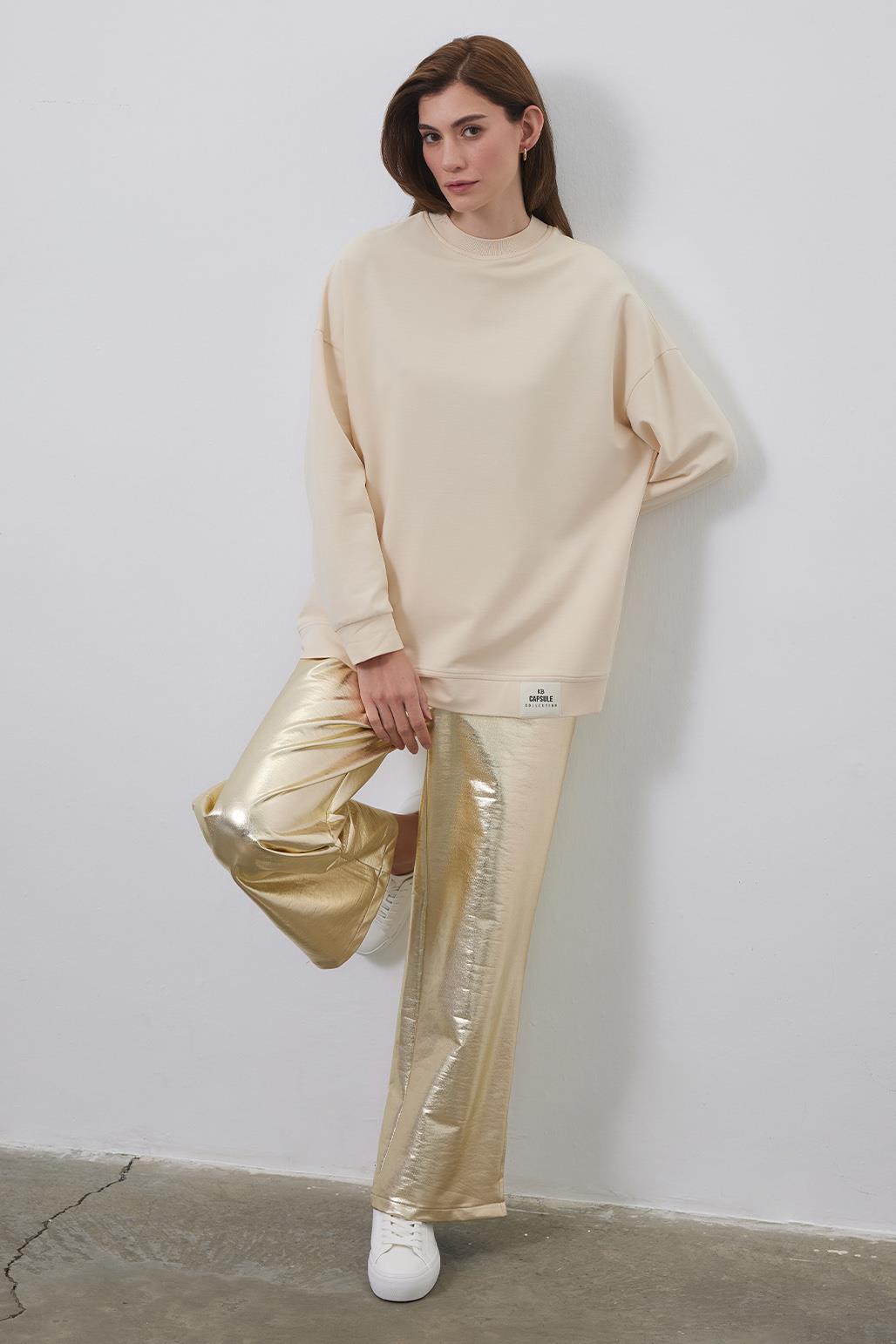 Brightly Printed Loose Lycra Trousers Gold