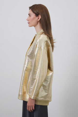 Shiny Coated Bomber Jacket Gold