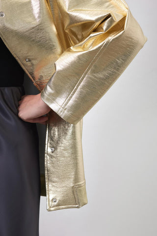 Shiny Coated Bomber Jacket Gold