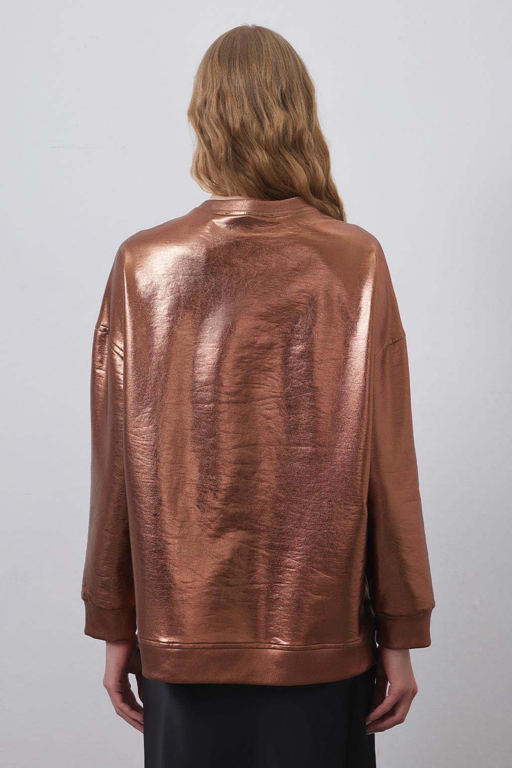 Shiny Coated Ribbed Sweatshirt Copper