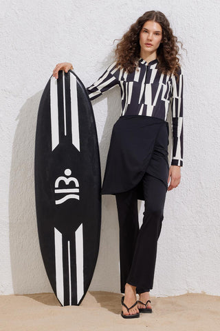 Patterned Long Sleeve Swimsuit Black