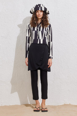 Patterned Long Sleeve Swimsuit Black