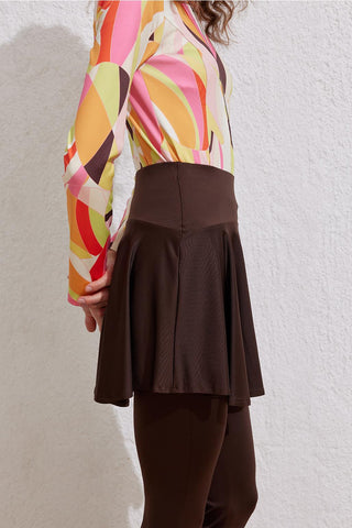 Patterned Long Sleeve Swimsuit Brown