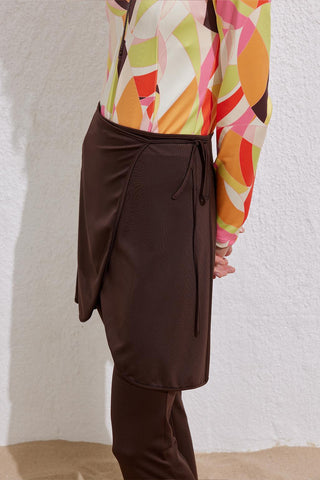 Patterned Long Sleeve Swimsuit Brown