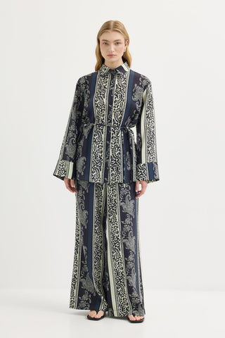 Patterned Shirt & Trousers Set Navy Blue