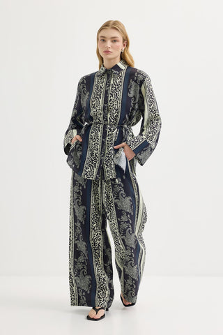 Patterned Shirt & Trousers Set Navy Blue