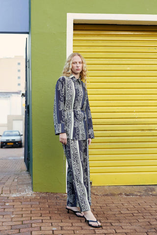 Patterned Shirt & Trousers Set Navy Blue