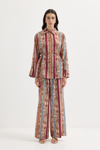 Patterned Shirt & Trousers Set Plum