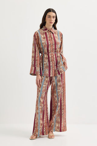 Patterned Shirt & Trousers Set Plum