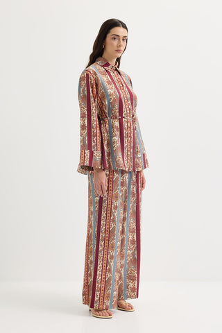 Patterned Shirt & Trousers Set Plum