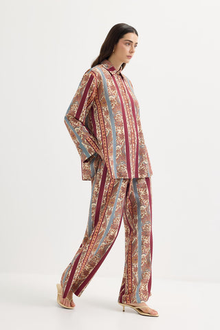 Patterned Shirt & Trousers Set Plum