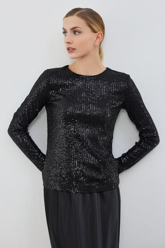 Sequin Embroidered Blouse Black