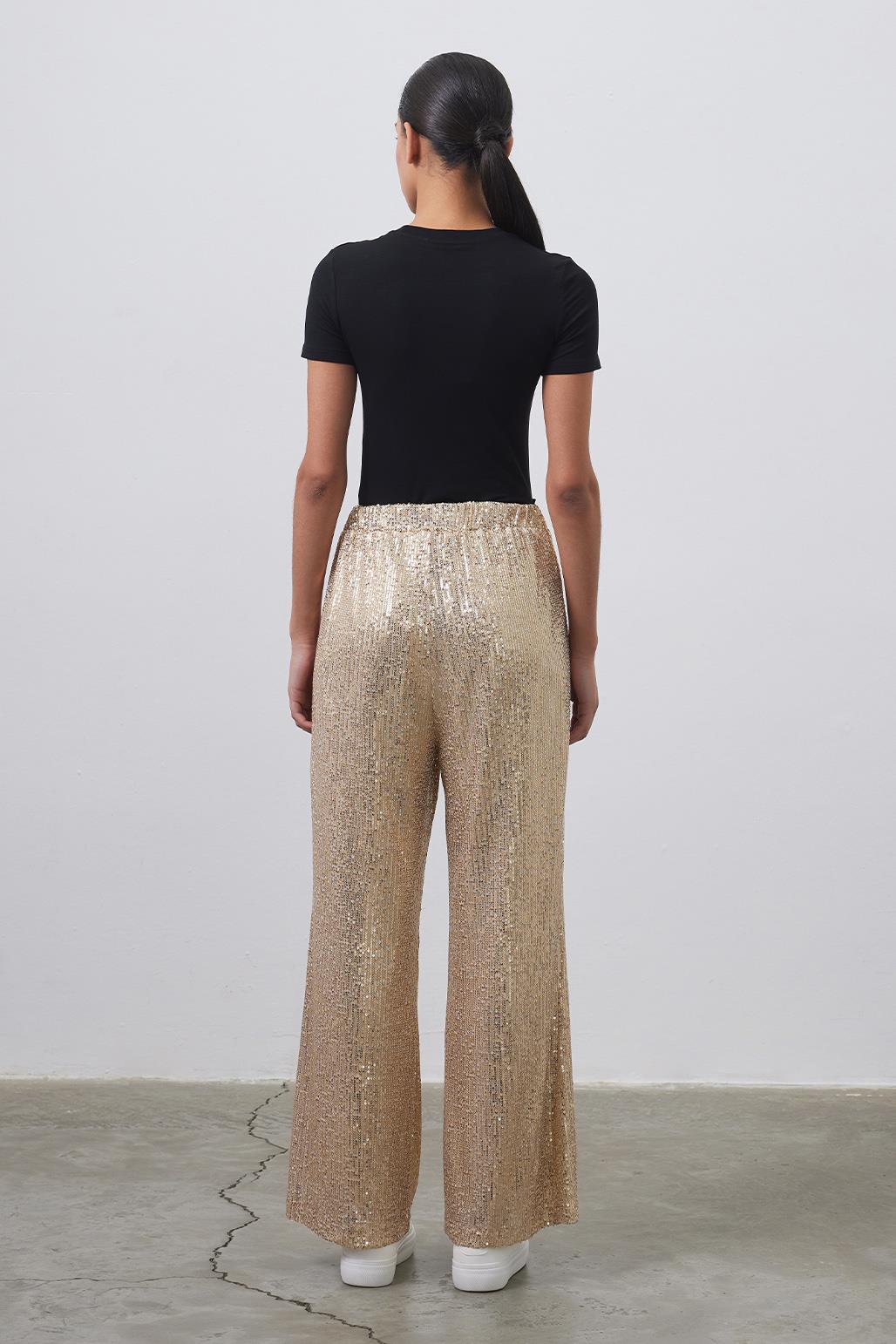 Sequin Embroidered Loose Trousers Gold