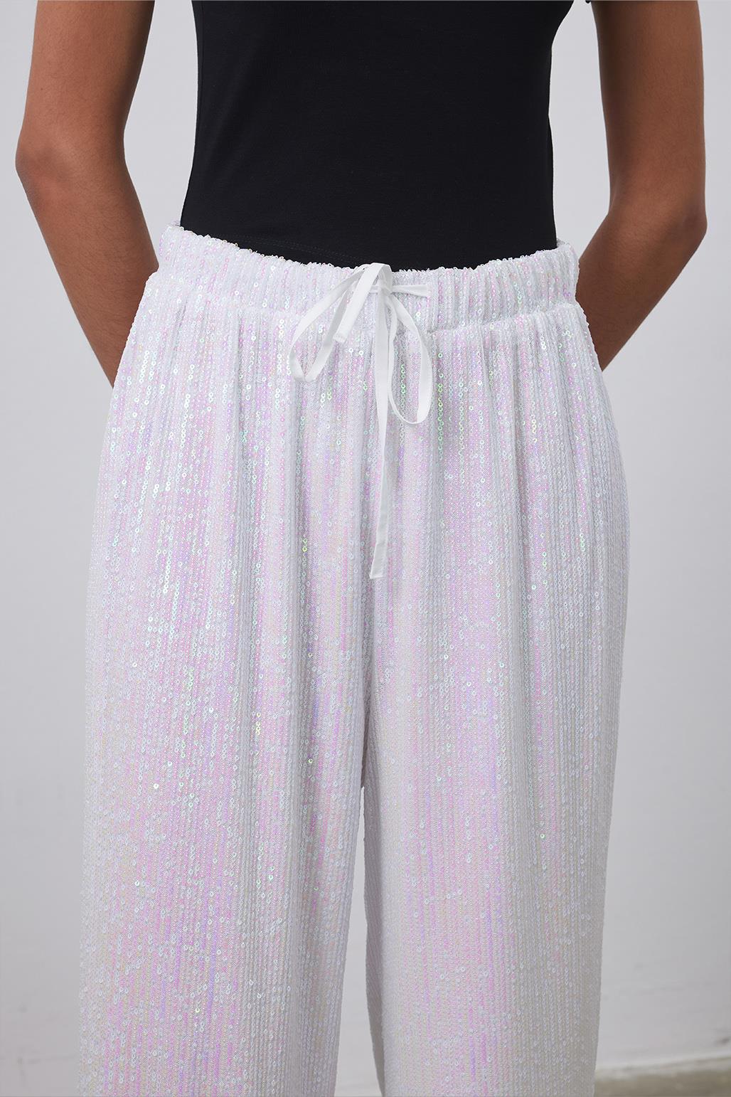 Sequin Embroidered Loose Trousers Hologram