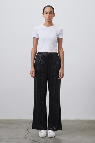Sequin Embroidered Loose Trousers Black
