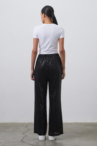 Sequin Embroidered Loose Trousers Black