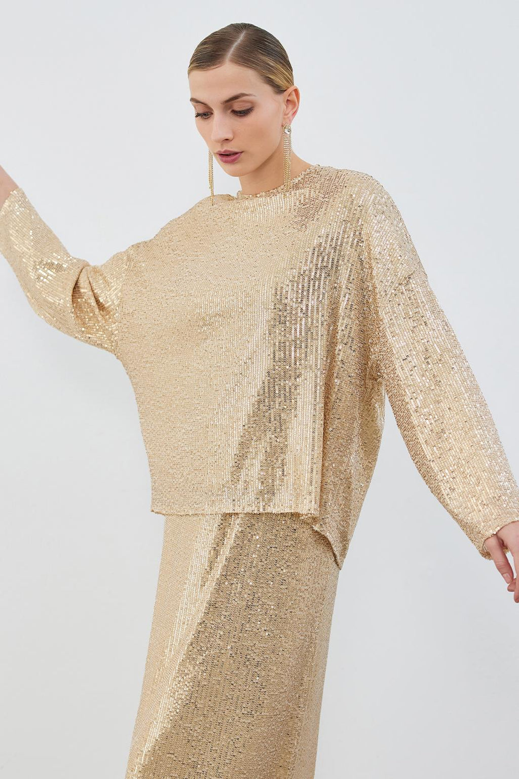 Galia Sequin Embroidered Tunic Gold – Kadriye Baştürk Global