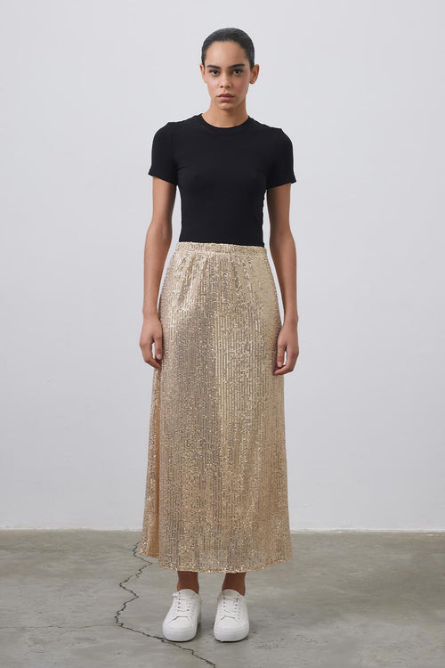 Sequin Embroidered Pencil Skirt Gold