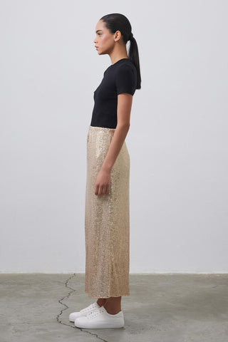 Sequin Embroidered Pencil Skirt Gold