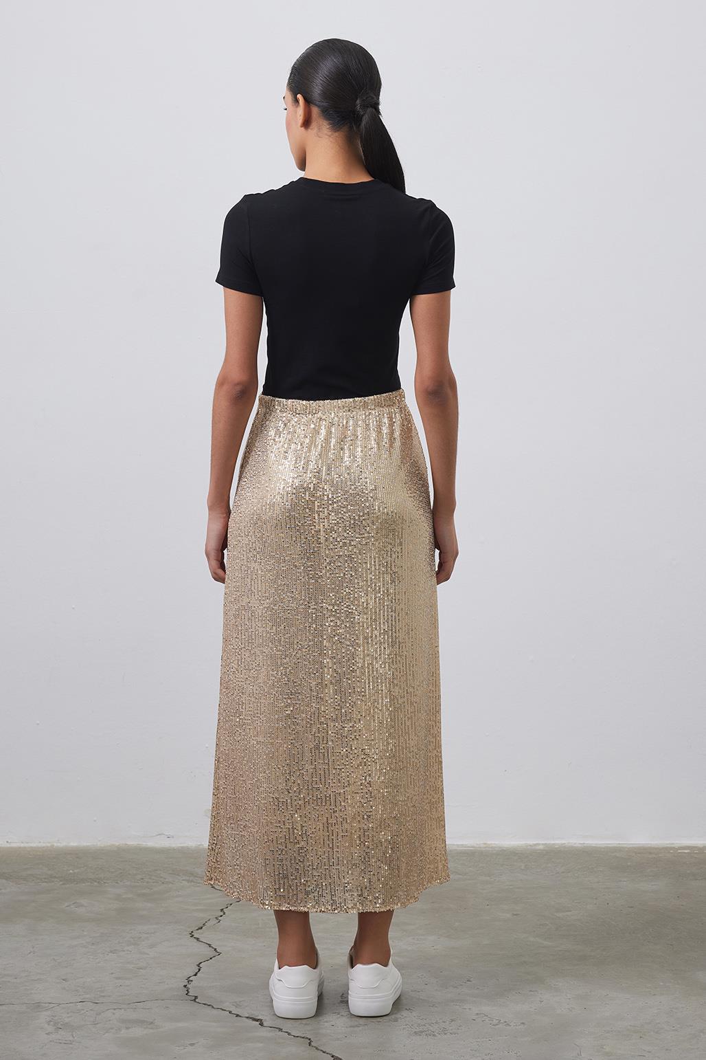Sequin Embroidered Pencil Skirt Gold