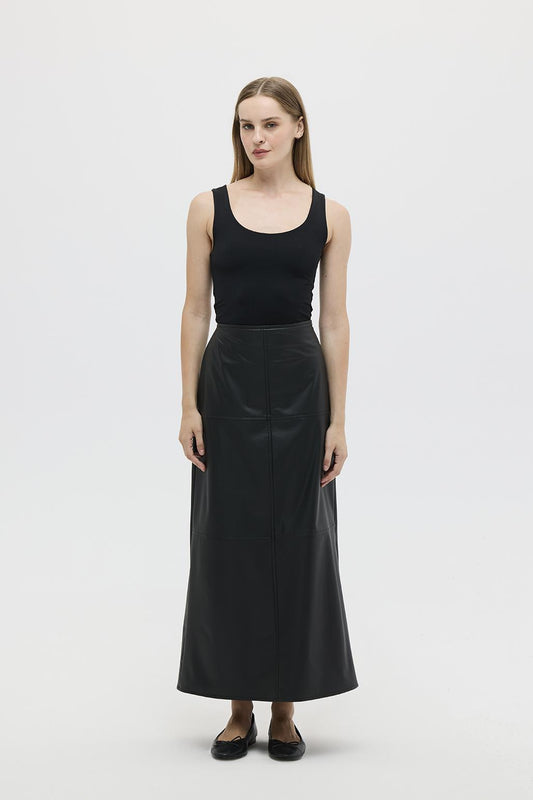 Pencil Skirt With Leather Stitching Detail Black