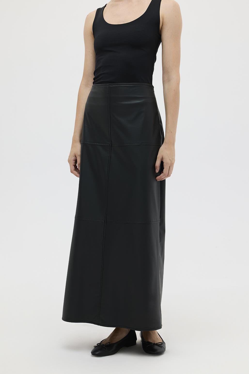 Pencil Skirt With Leather Stitching Detail Black