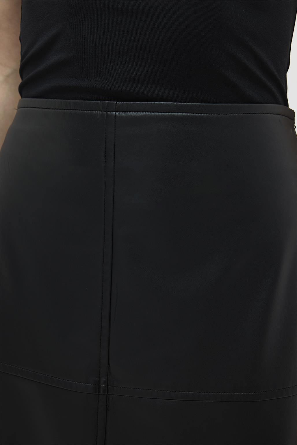 Pencil Skirt With Leather Stitching Detail Black