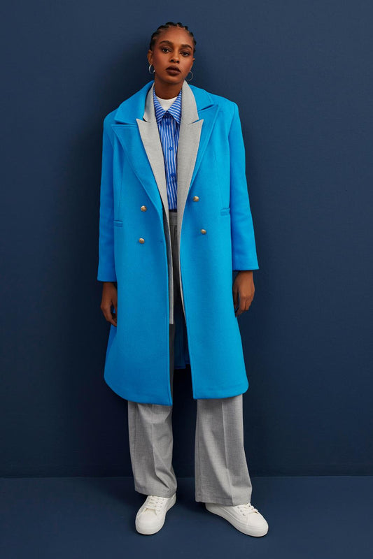 Darted Cashmere Coat Blue