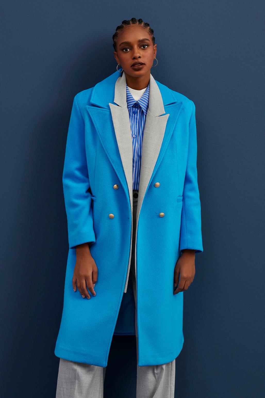 Darted Cashmere Coat Blue