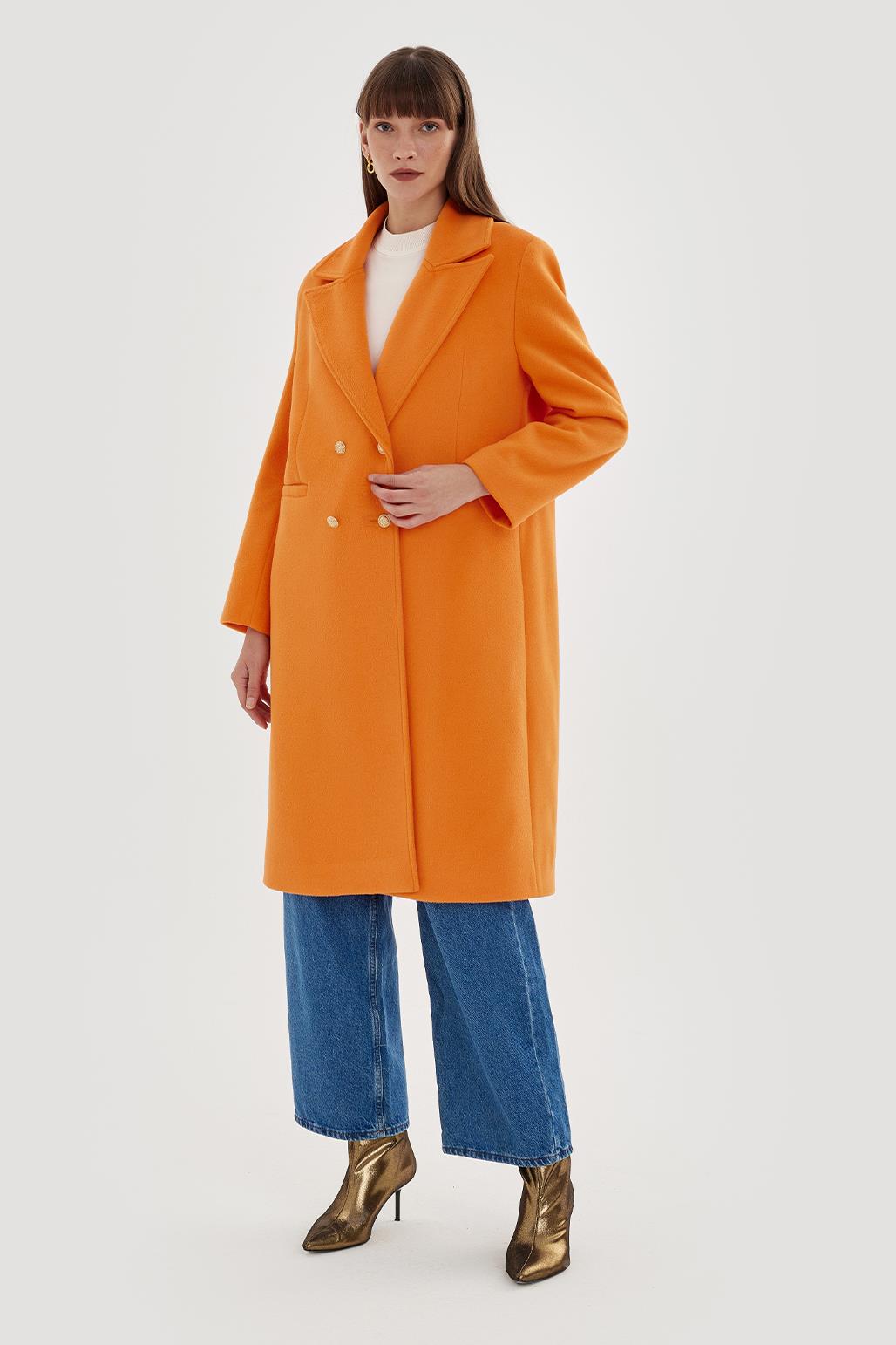 Darted Cashmere Coat Orange