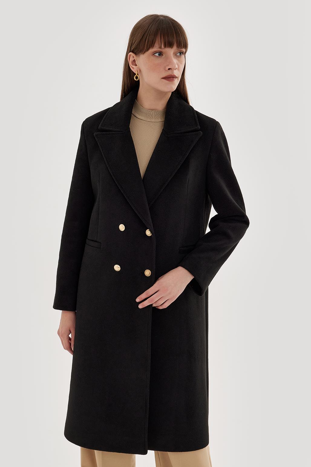 Darted Cashmere Coat Black