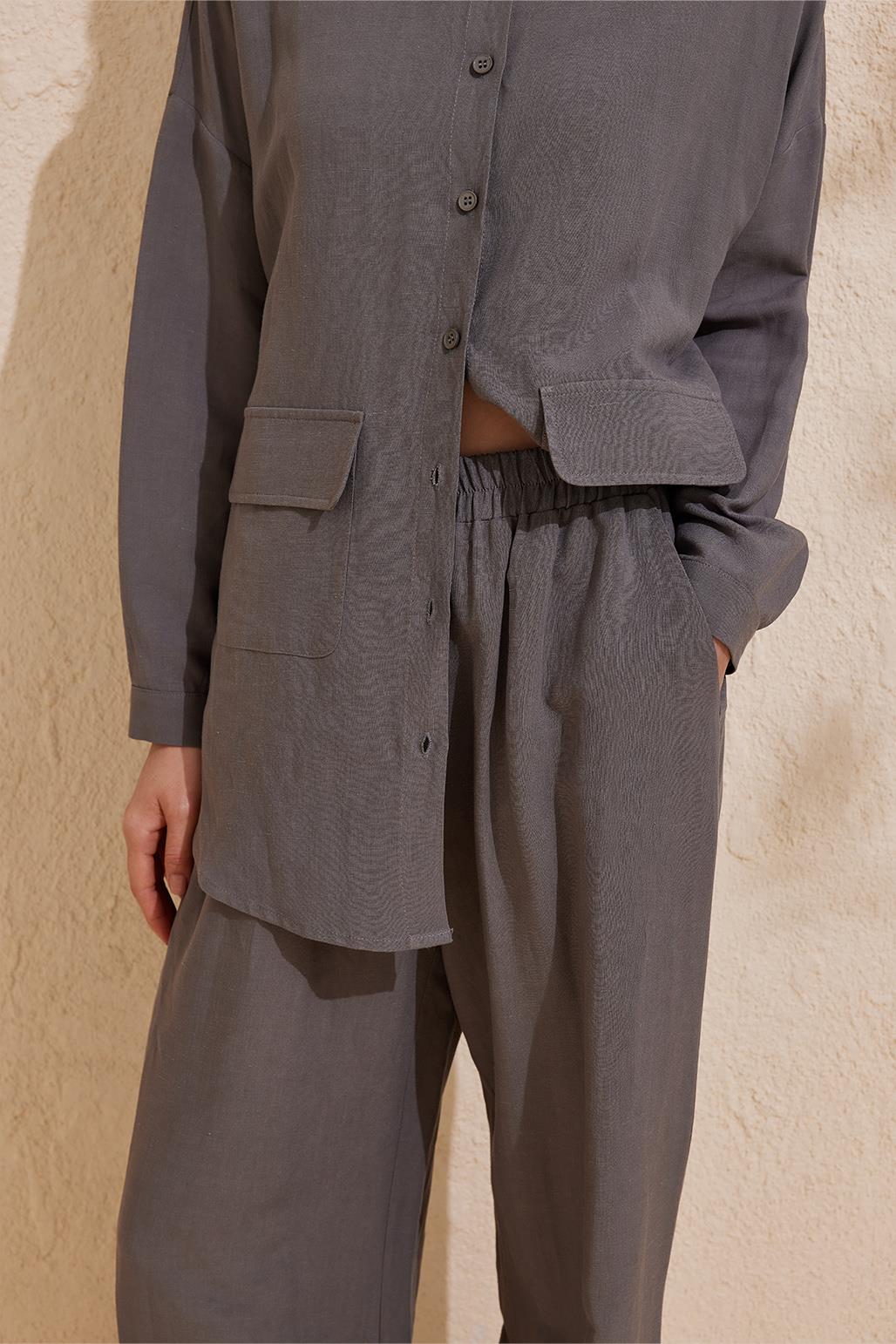 Perla Linen Viscose Shirt Trousers Set Gray