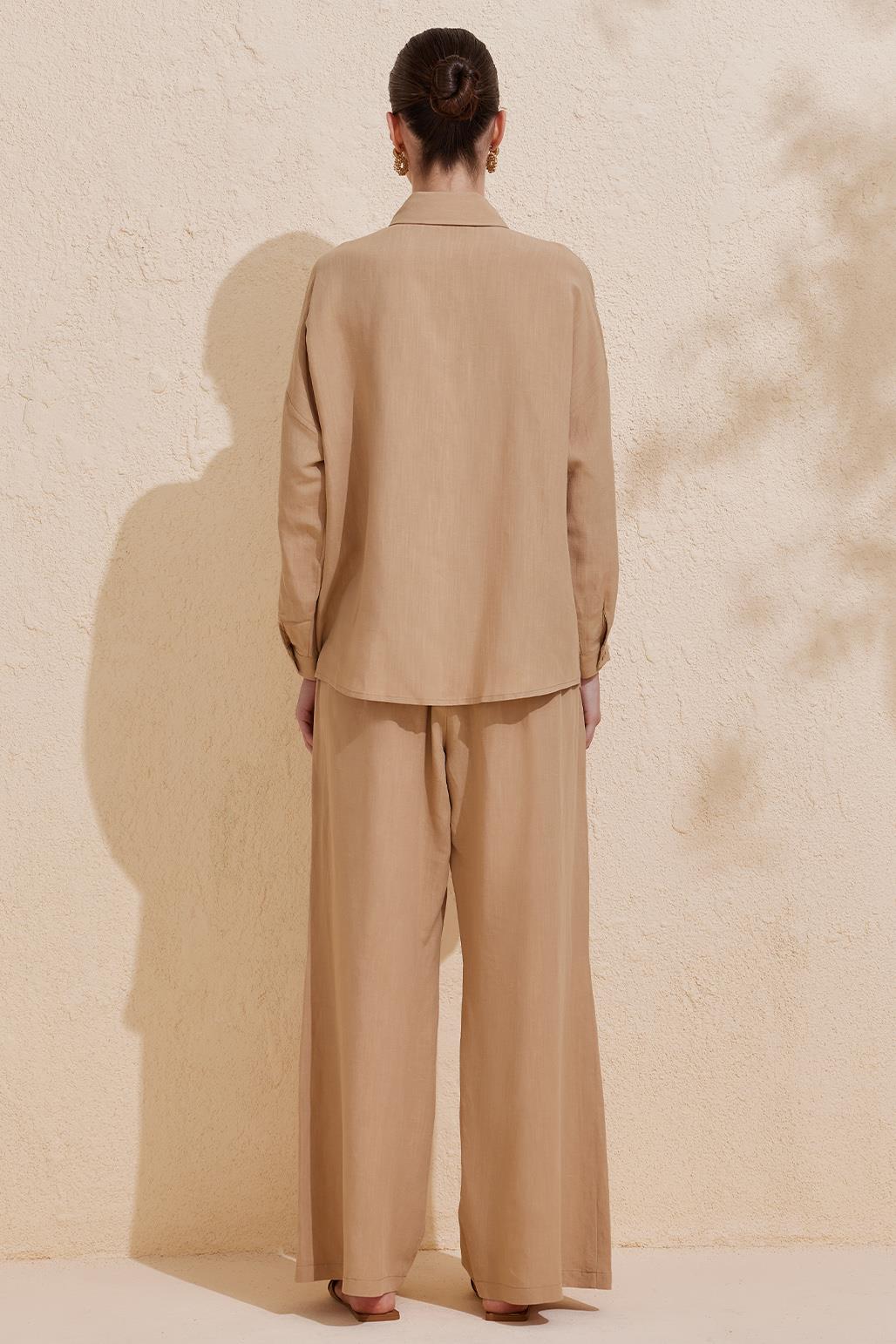 Perla Linen Viscose Shirt Trousers Set Safari