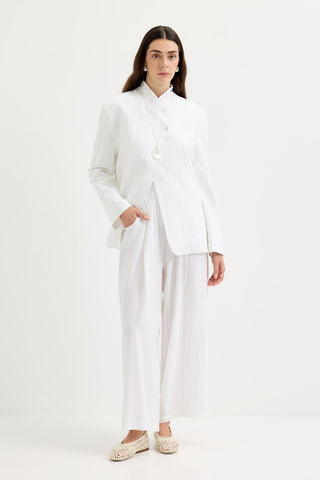Pleated Pocket Linen Trousers Gray