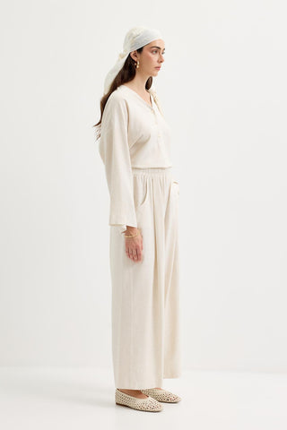Pleated Pocket Linen Trousers Natural
