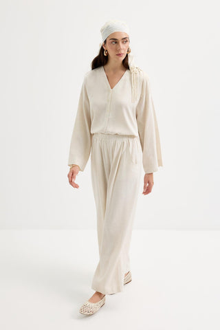 Pleated Pocket Linen Trousers Natural
