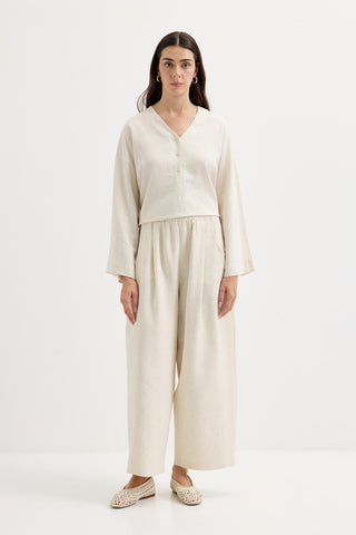 Pleated Pocket Linen Trousers Natural