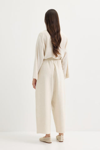 Pleated Pocket Linen Trousers Natural
