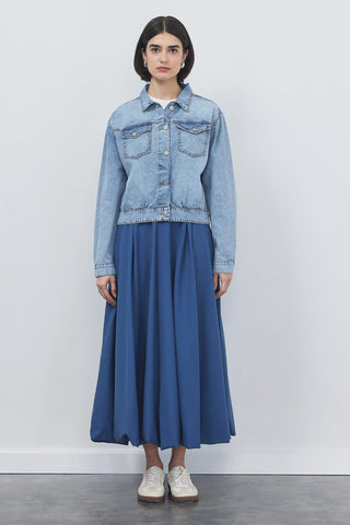 Pleated Denim Jacket Light Blue