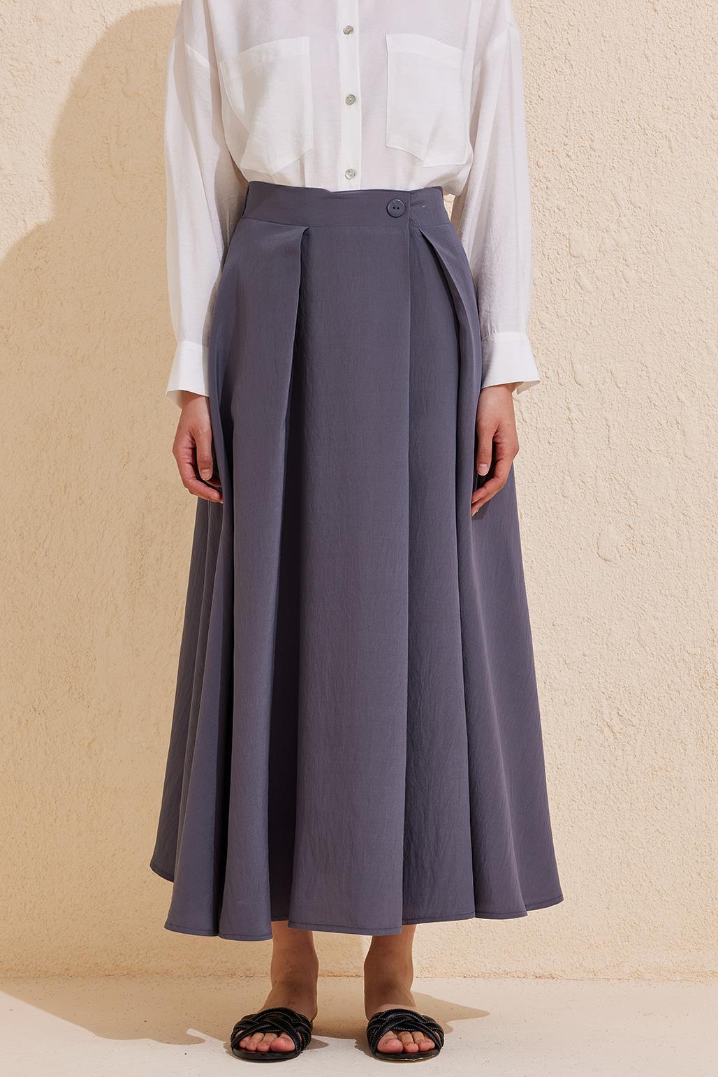 Pleated Flared Long Skirt Grey