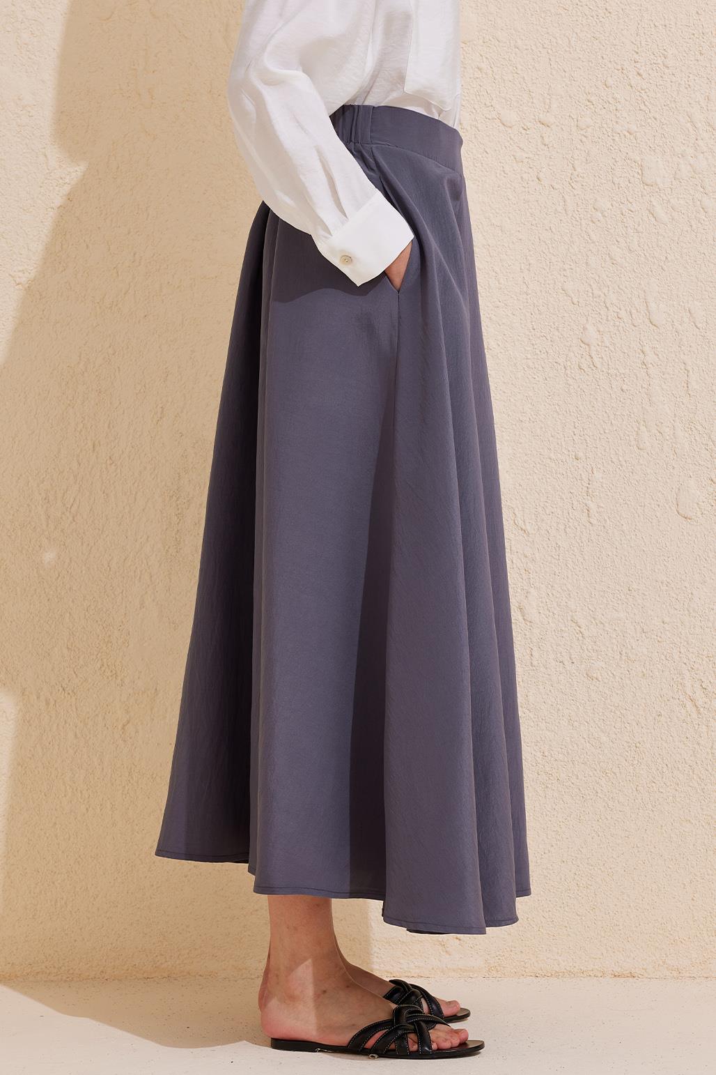 Pleated Flared Long Skirt Grey