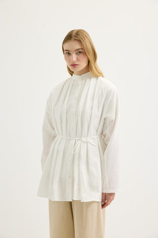 Pleated Oversized Linen Shirt Ecru