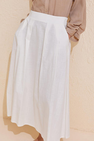 Pleated Cotton Linen Skirt Ecru