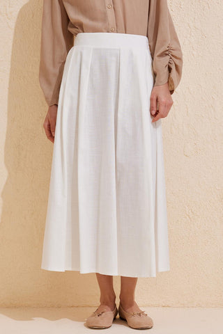 Pleated Cotton Linen Skirt Ecru