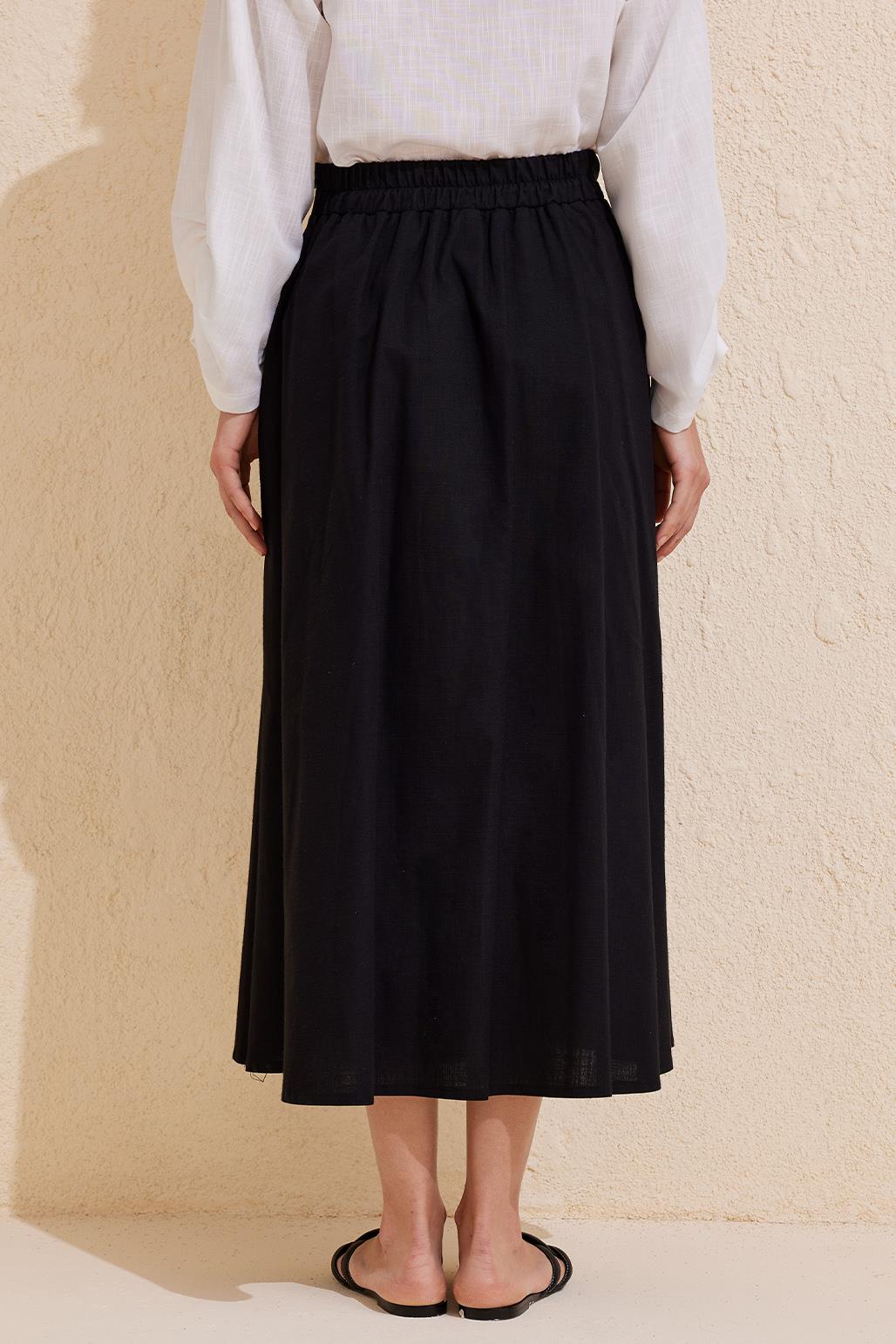 Pleated Cotton Linen Skirt Black