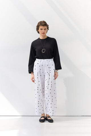 Pleated Polka Dot Trousers White