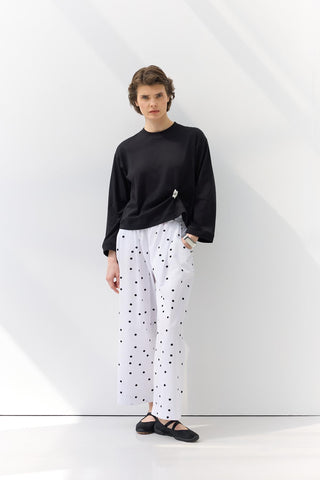 Pleated Polka Dot Trousers White