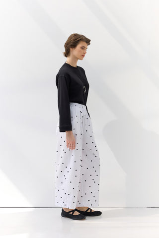 Pleated Polka Dot Trousers White